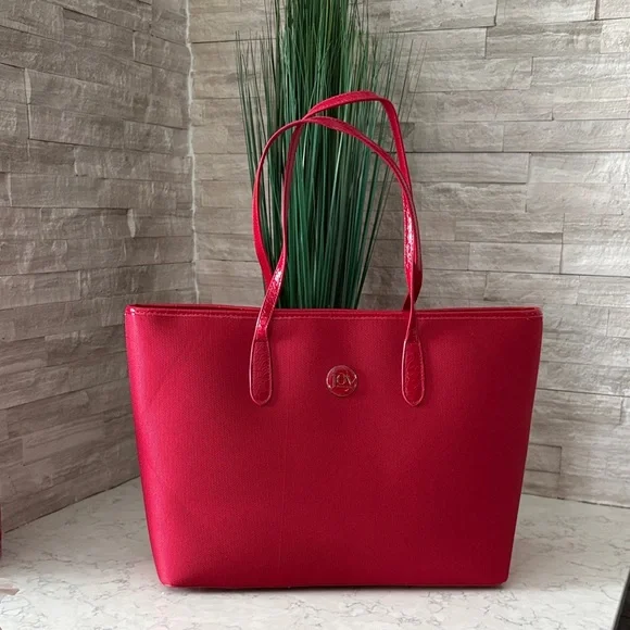 Joy Mangano Cherry Red Tote with Logo Accent - Picture 1 of 10